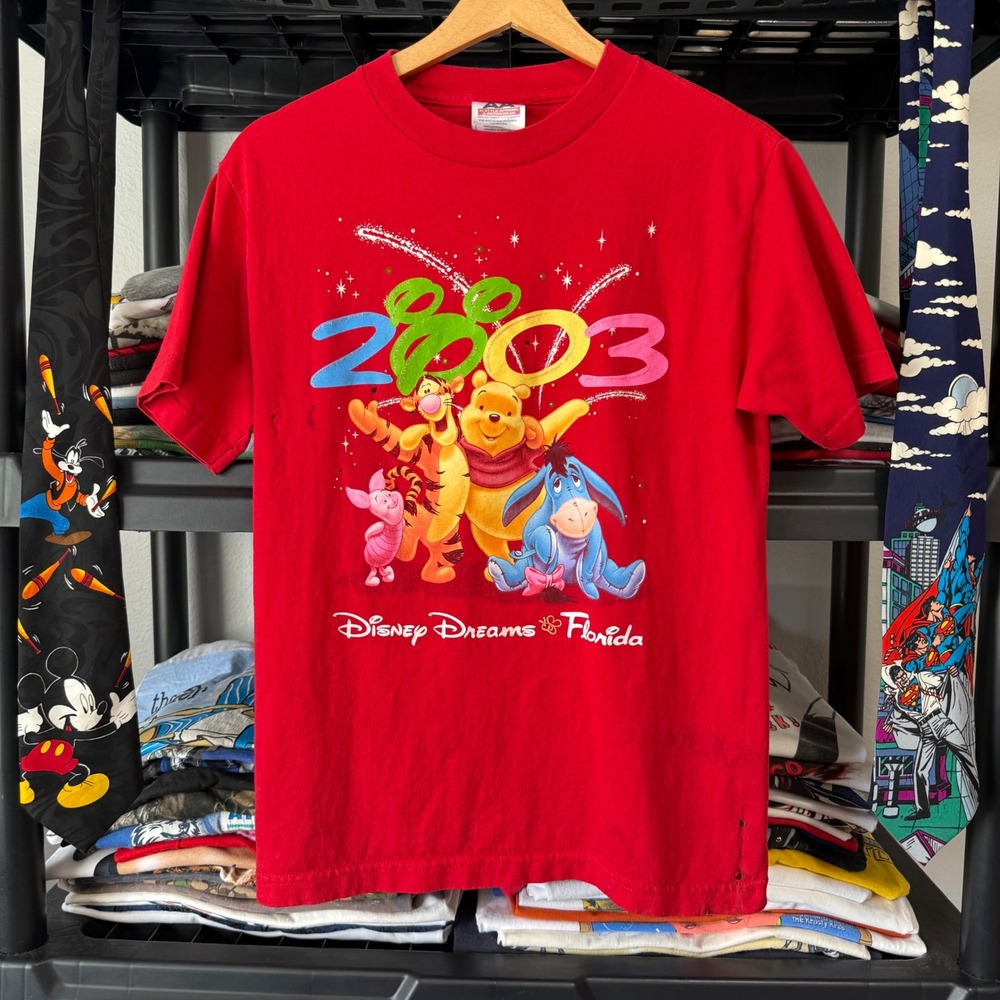 2000s Red Disney Dreams Florida Pooh Friends Graphic Tee Size S Distressed